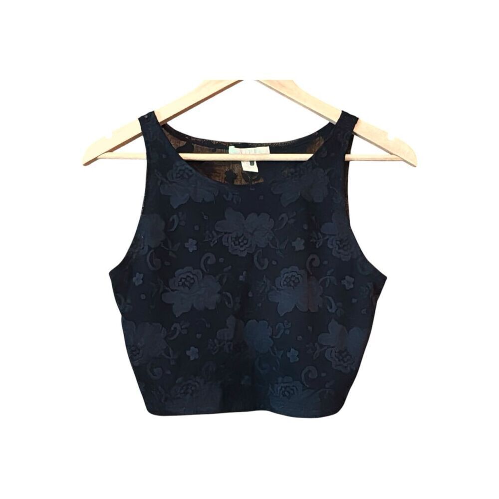 FOREVER 21 Black Floral Lace Mesh Crop Tank Top